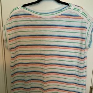 Talbots Blue and Green Short Sleeve Tee Casual Striped